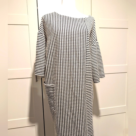 Sz L Jones New York Checked Oversize Boatneck Midi Dress Lagenlook - Picture 3 of 13